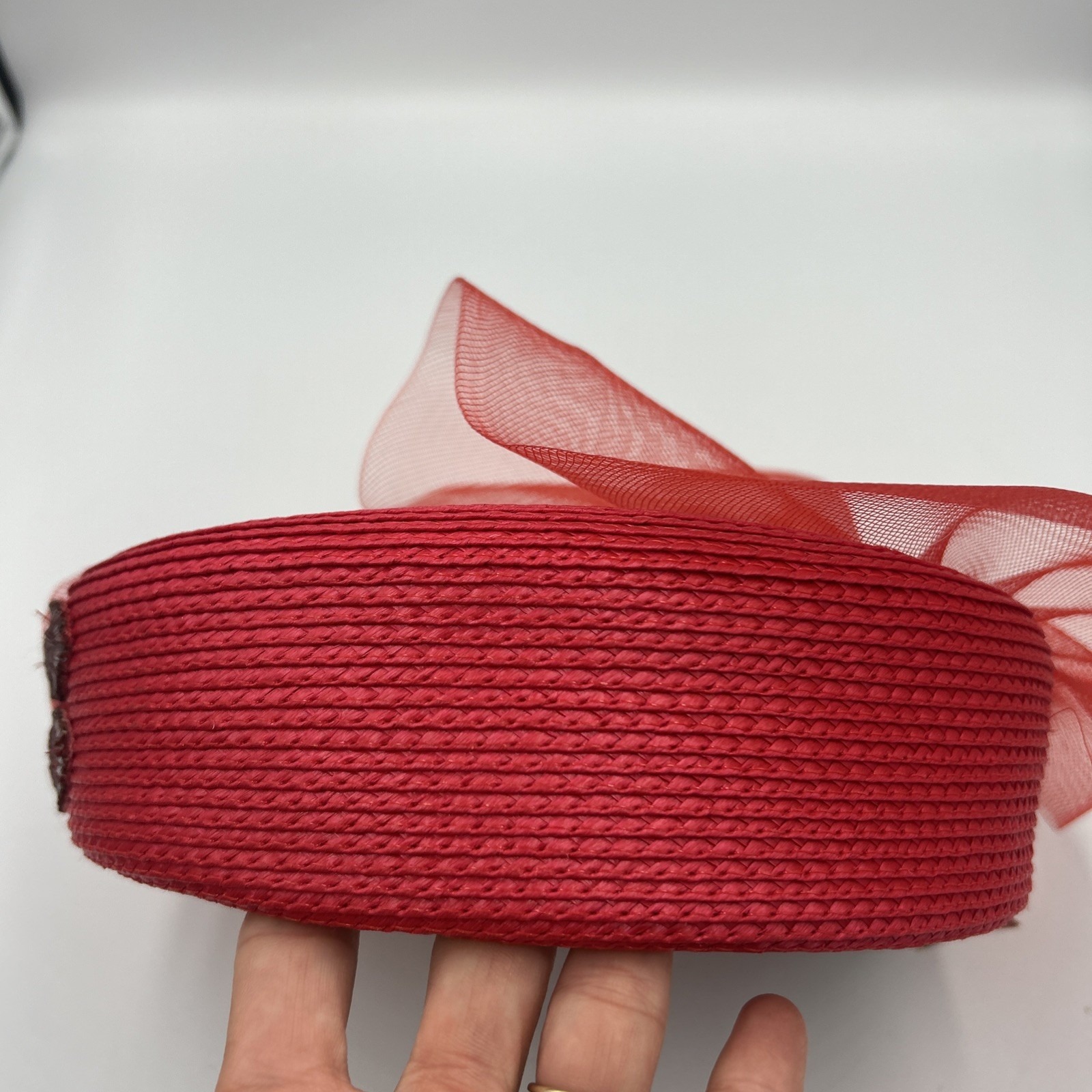 Vibrant Red Fascinator Hat Derby Tulle Bow Bead Church Formal Wedding Tea Party — image 6 of 8